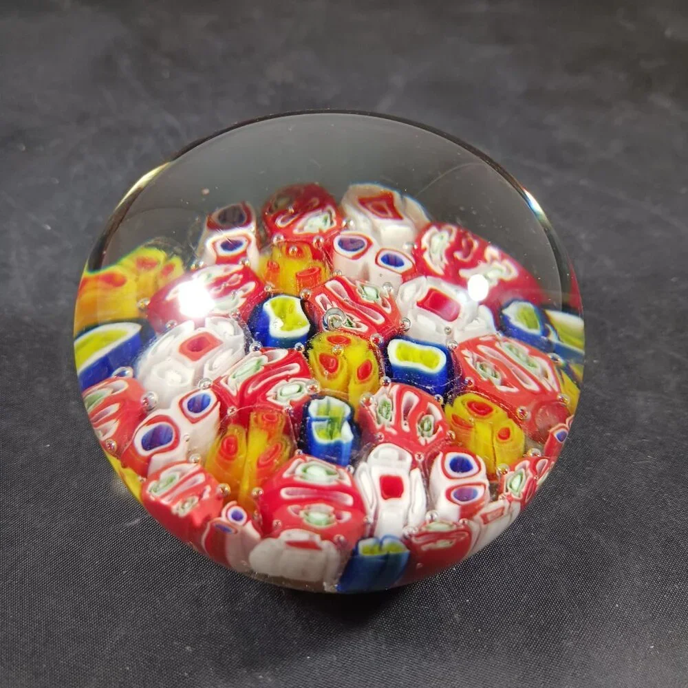 Vintage Murano Style Millefiori Italy Multicolored Cane Art Glass Paperweight